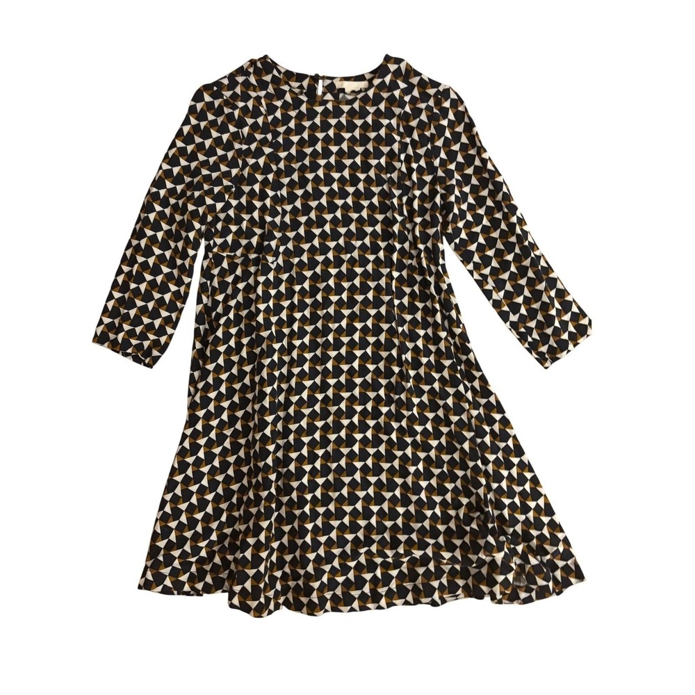 H&M Women Geometric Mosaic Print Mini Dress Black Gold Long Sleeve Rayon Lined